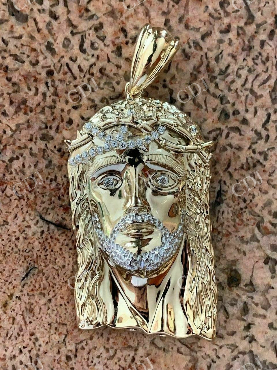14K Gold Round Diamond Jesus Piece Pendant customdiamjewel