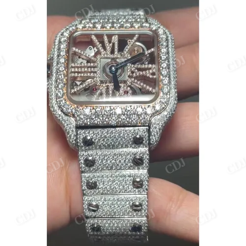 Iced Out Cartier Skeleton Lab Grown Diamond Hip Hop Watch customdiamjewel