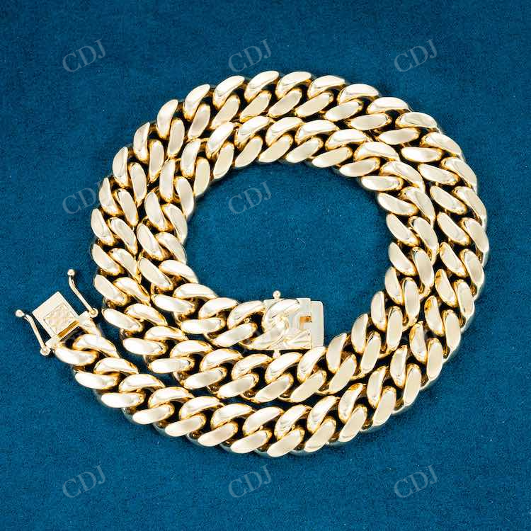 Solid Yellow Gold Plated Miami Cuban Link Chain hip hop jewelry customdiamjewel