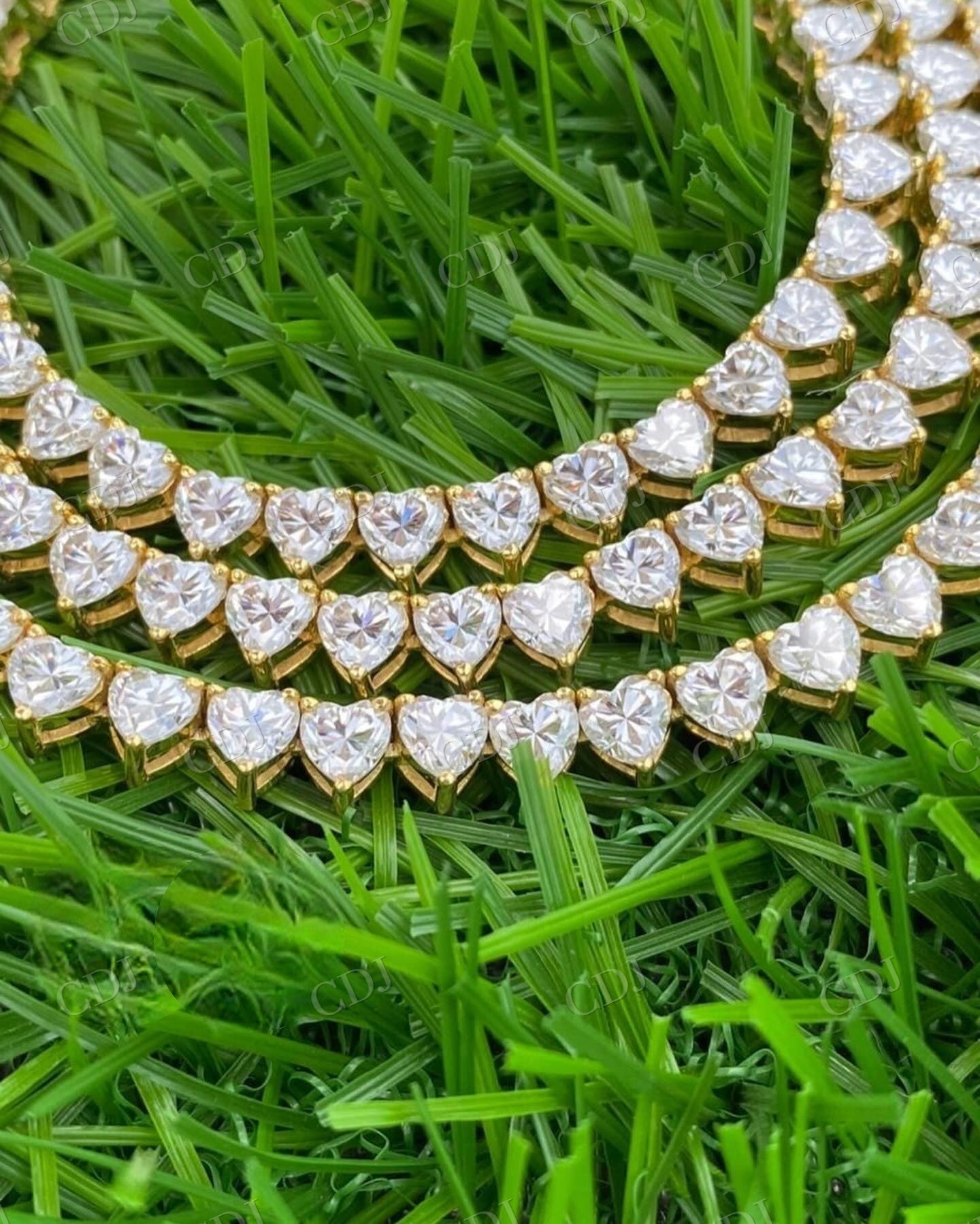 10K Yellow Gold Heart Shape Tennis Chain hip hop jewelry CustomDiamJewel