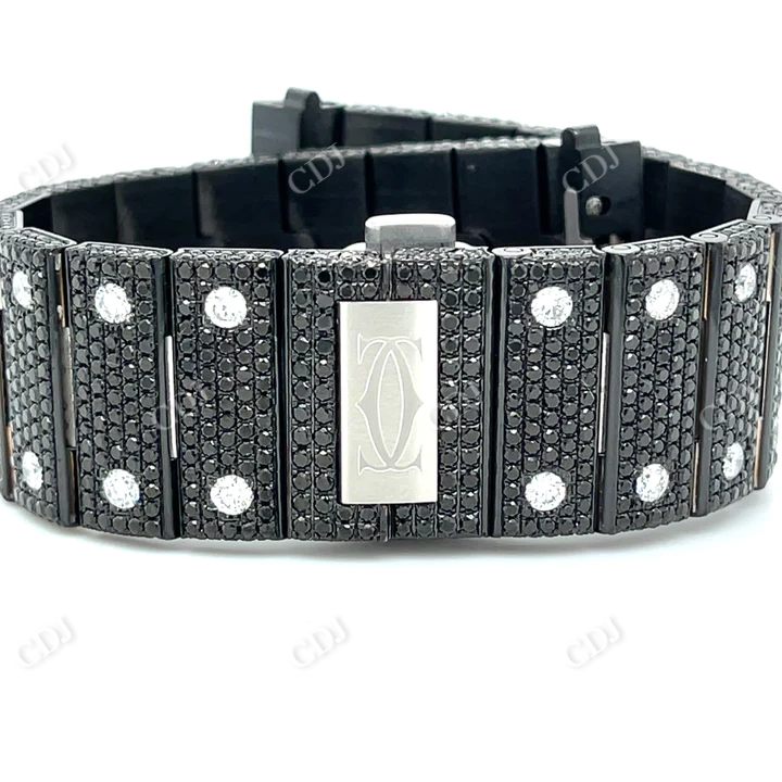 Cartier Santos Black And White Diamond Moissanite Watch customdiamjewel