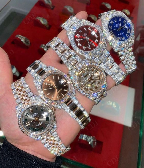 Customized Natural Diamond Studded Iced Out Rolex Hip Hop Watch customdiamjewel
