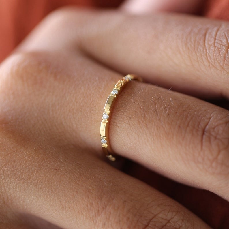 Round Natural Diamond Gold Stacking Band customdiamjewel