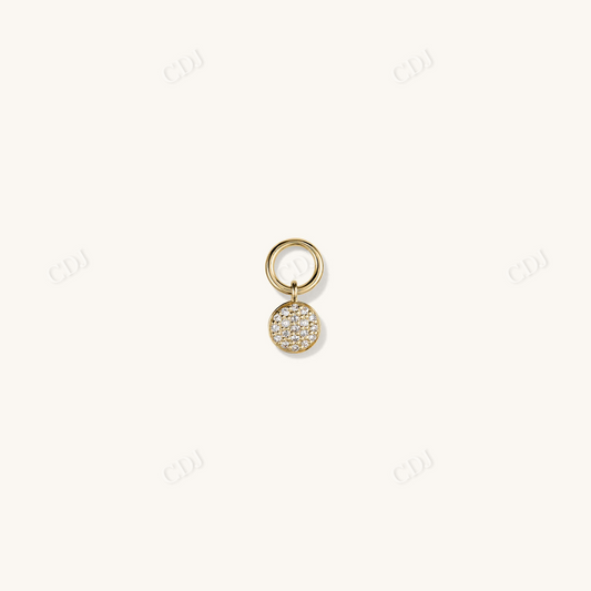 Single Pave Diamond Round Hoop Charm Yellow Gold Earring  customdiamjewel   
