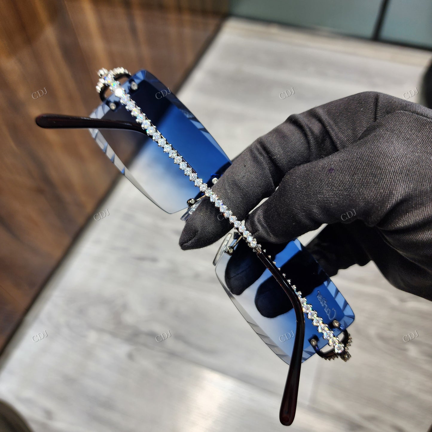 Hip Hop Blue Lens Moissanite Diamond Sunglasses hip hop jewelry CustomDiamJewel