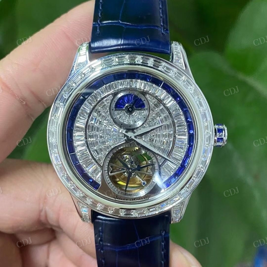 Blue Belt Stainless Steel Bugatte Diamond Moissanite Watch customdiamjewel