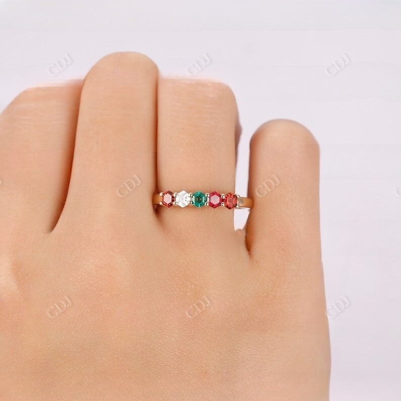 Hexagon 5 Stone Gemstone Moissanite Wedding Band Wedding Band customdiamjewel