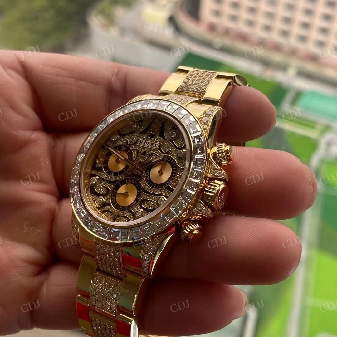 Rolex Tiger Of The Eye Gold Plated Bugatte Diamond Watch customdiamjewel