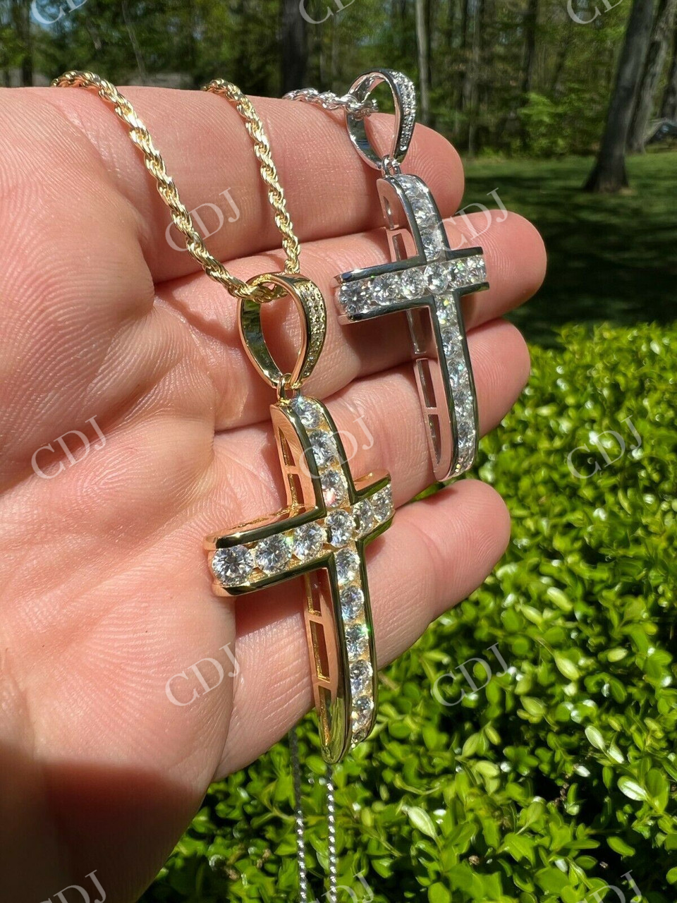 Channel Set Mens Hip Hop Tennis Cross Pendant customdiamjewel