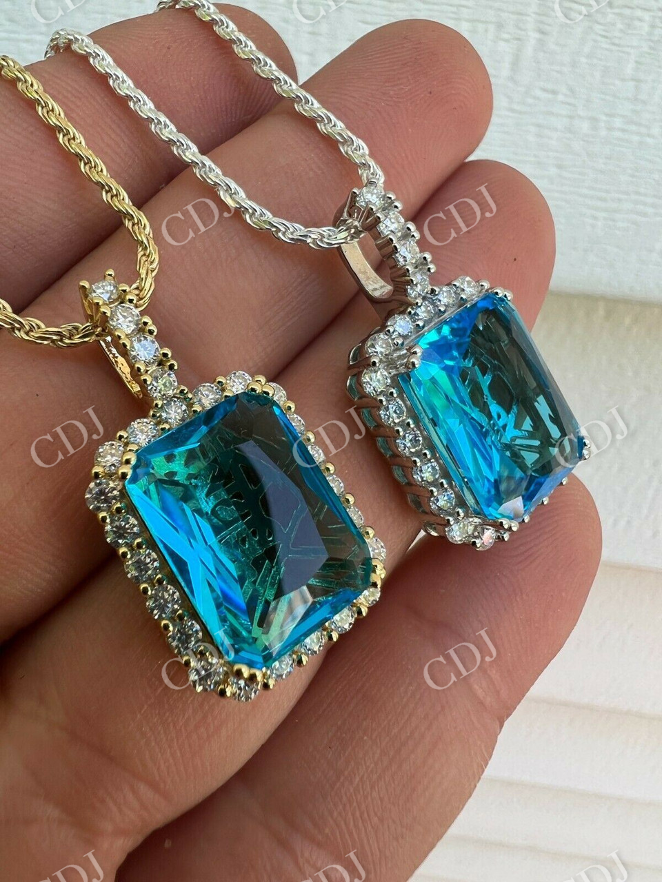 Hip Hop Iced Moissanite & Blue Stone Bling Pendant customdiamjewel