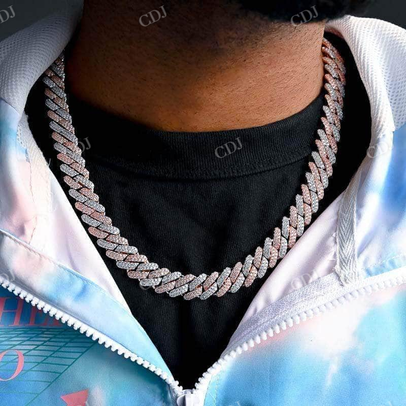 12MM Two Tone Prong Set Link Choker In Rose / White Gold Chain customdiamjewel