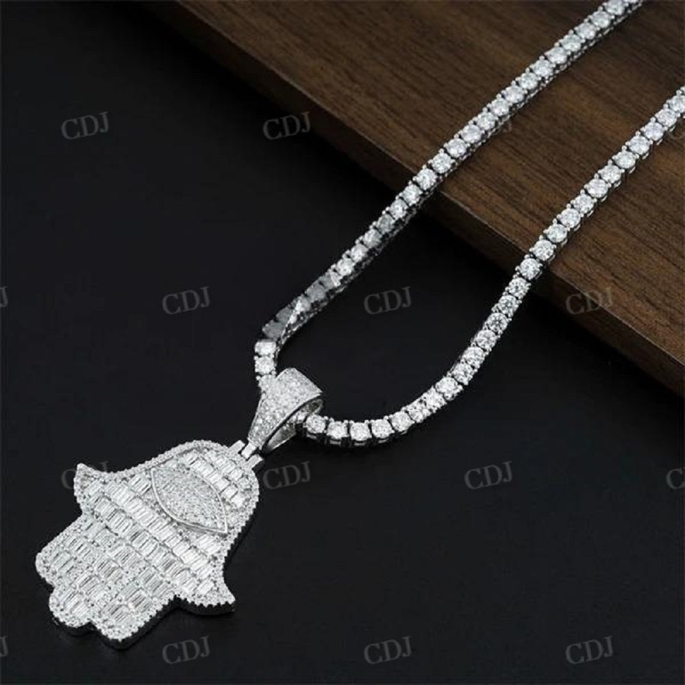 Hip Hop Baguette Diamond Iced Out Men Hamsa Pendant customdiamjewel