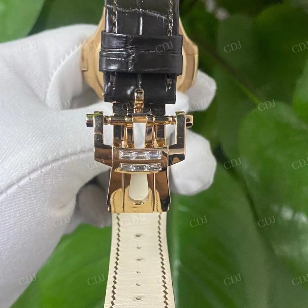 Black Dial Diamond Patek Philippe Moissanite Watch customdiamjewel