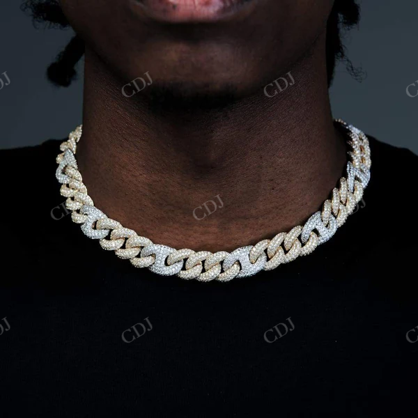 Two Tone Iced Out Diamond Cuff Chain Necklace customdiamjewel