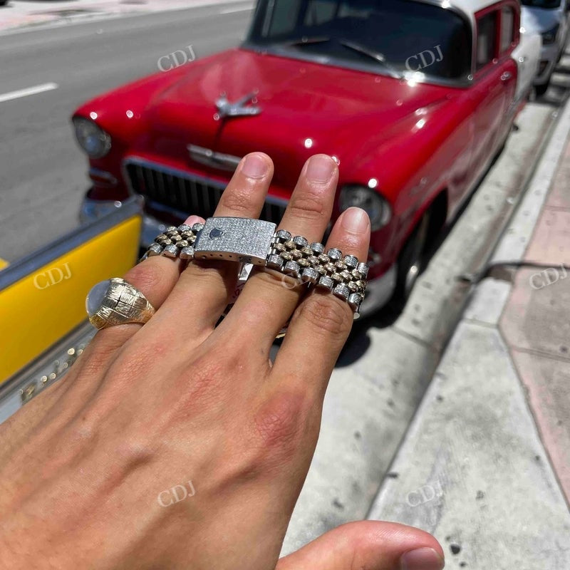 36mm Two Tone Arabic Dial Iced Out Rolex Watch customdiamjewel