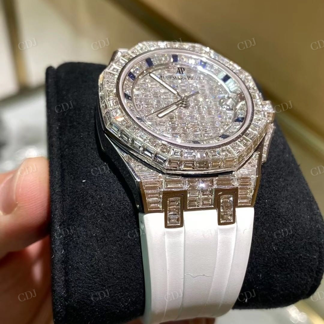 White Blet Iced Out Bugatte Diamond AP Watch customdiamjewel