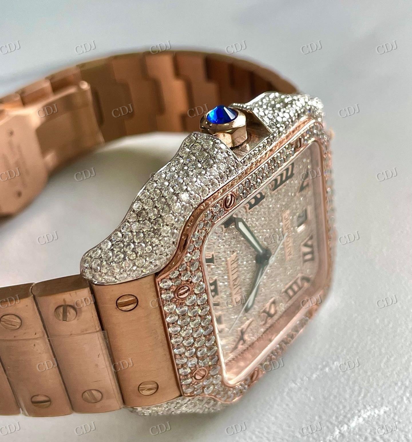 Full Rose Cartier Santos Moissanite Diamond Set Iced Out Case Watch for Hip Hop Men hip hop jewelry customdiamjewel