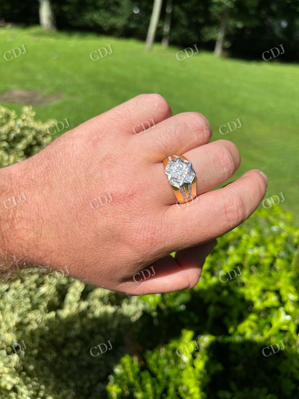 Princess Cut Round Halo Diamond Ring For Men customdiamjewel