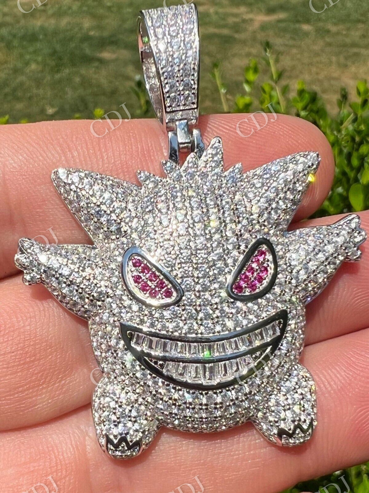 White Gold Gengar Pokemon Pendant customdiamjewel