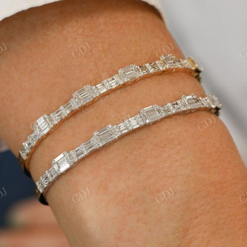 1.85CTW Natural Diamond Raised Baguette and Round Statement Bracelet customdiamjewel