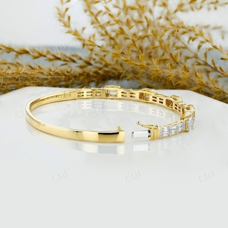 Baguette And Round CVD Diamond Statement Bangle Bracelet customdiamjewel