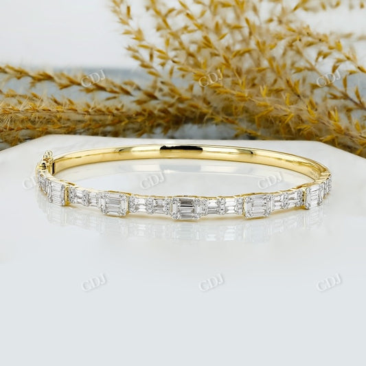 Baguette And Round CVD Diamond Statement Bangle Bracelet  customdiamjewel 10KT Solid Gold Yellow Gold VVS-EF