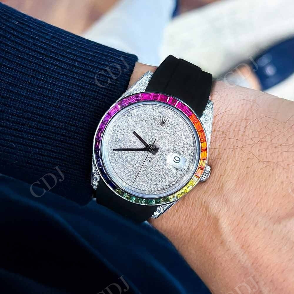 Custom Rainbow Bezel Rolex Moissanite Watch customdiamjewel