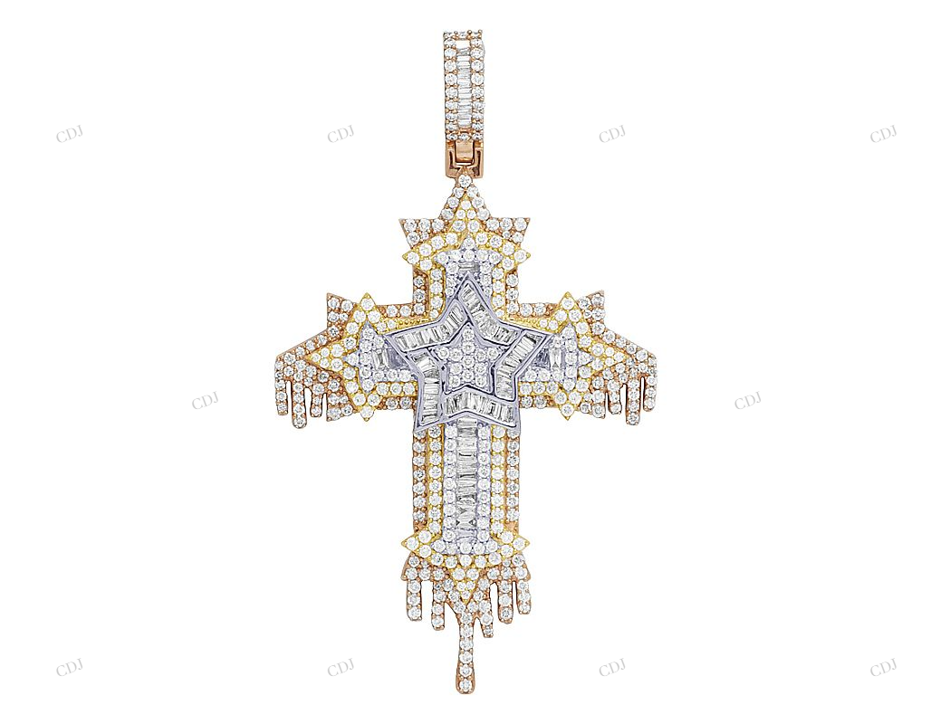 Tri Tone Dripping Cross Pendant hip hop jewelry CustomDiamJewel