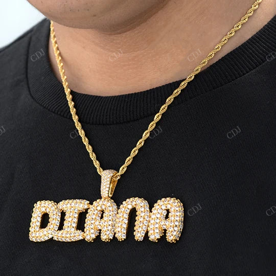 925 Sterling Silver Initial Bubble Prong Setting Pendant hip hop jewelry CustomDiamJewel