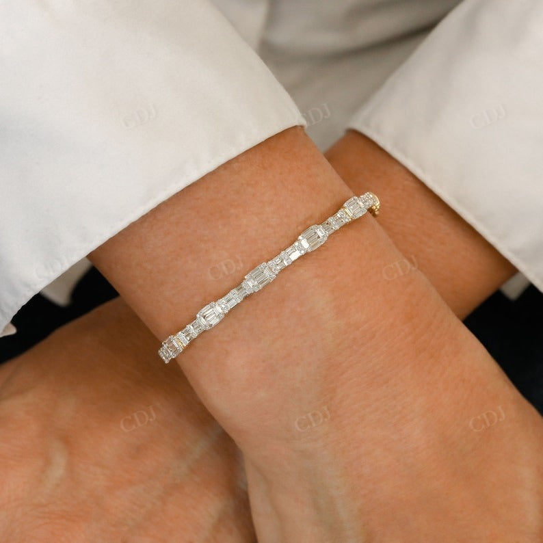 Baguette And Round CVD Diamond Statement Bangle Bracelet  customdiamjewel   