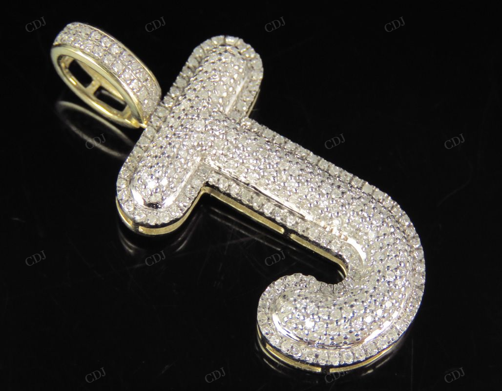 1.4" 0.75 CTW 10K Gold Natural Diamond J Letter Pendant CustomDiamJewel