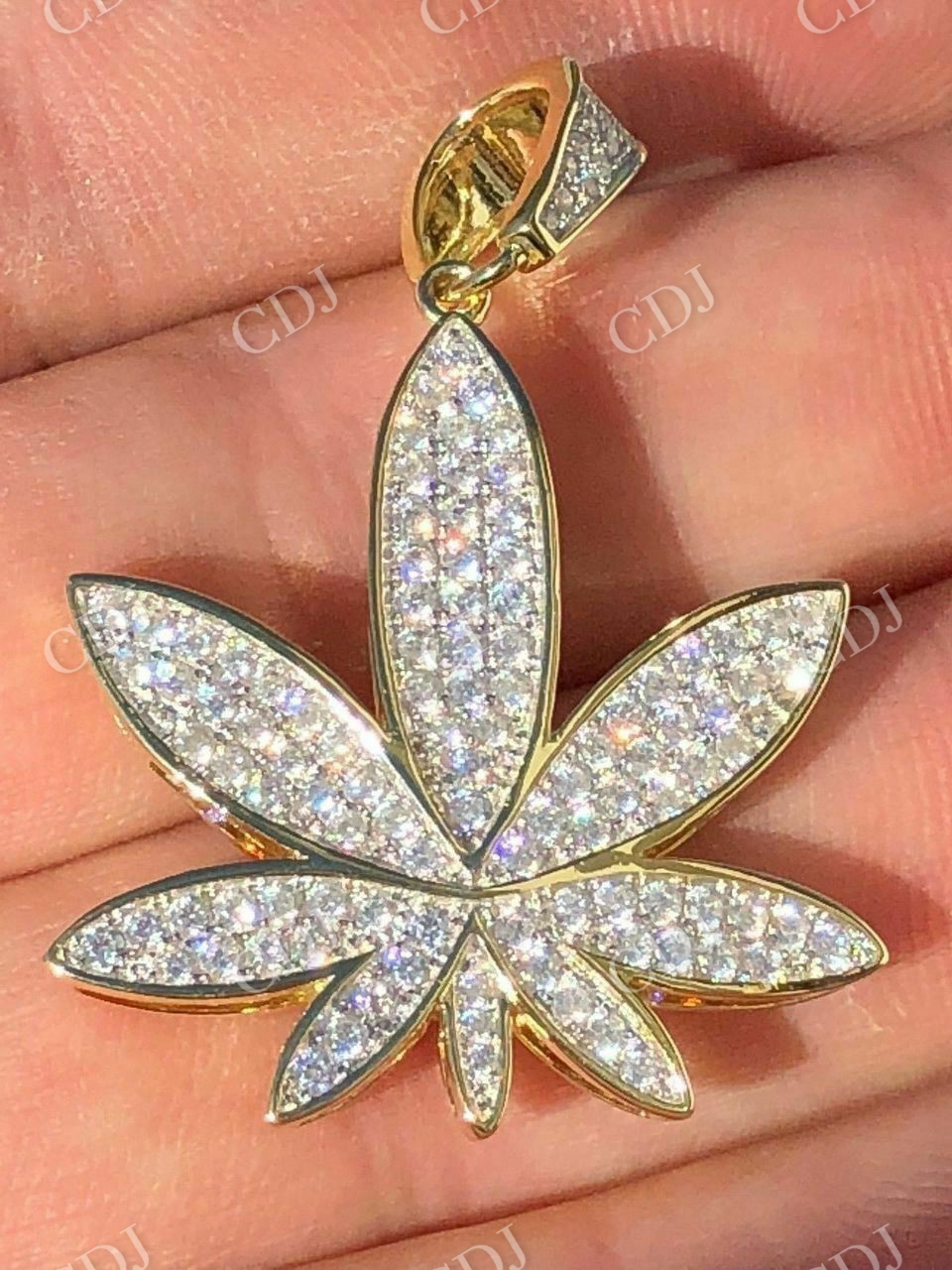 Icy Marijuana Weed Pot Leaf Diamond Pendant customdiamjewel