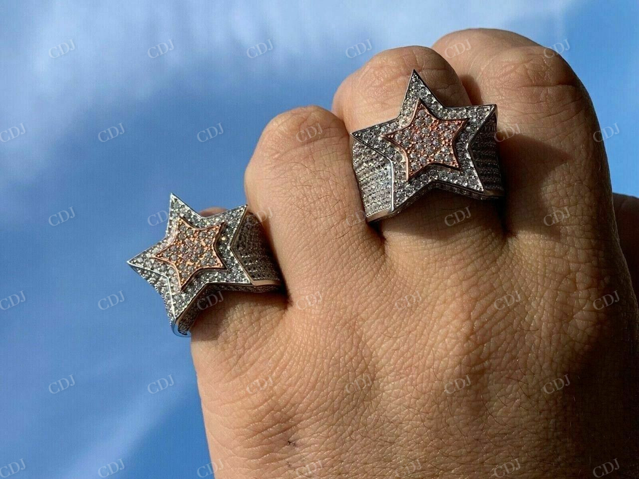 Men Hip Hop 3D STAR Two Tone Ring customdiamjewel