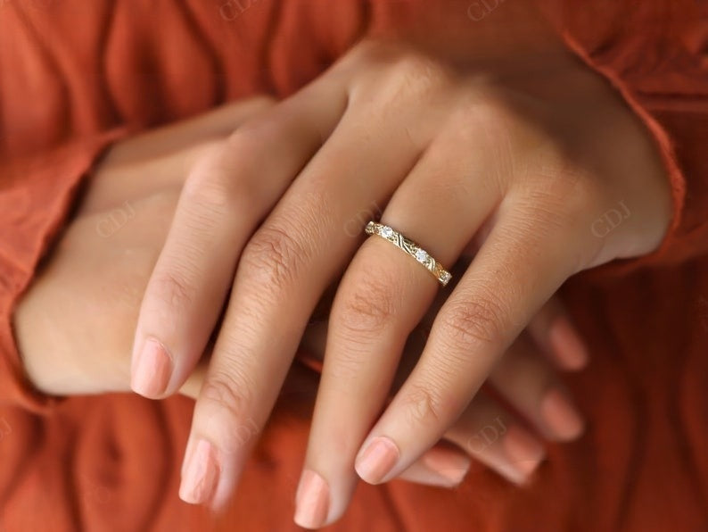 Filigree Style Art Deco 0.49CTW Round Cut Lab Grown Diamond Wedding Band For Women customdiamjewel