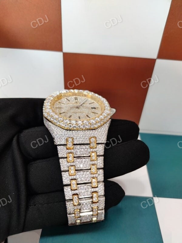 Yellow White Fully Ice Out Automatic Movement Moissanite Diamond Watch customdiamjewel