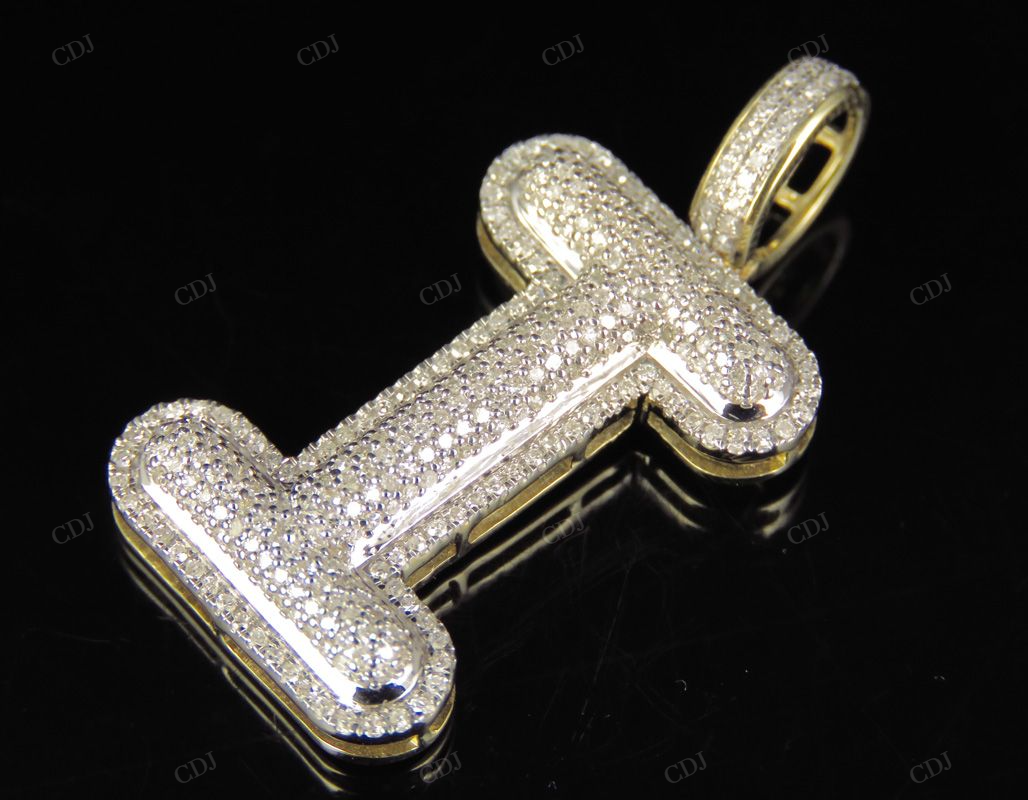 1.5" 0.75 CTW 10K Gold Natural Diamond Initial I Letter Pendant CustomDiamJewel