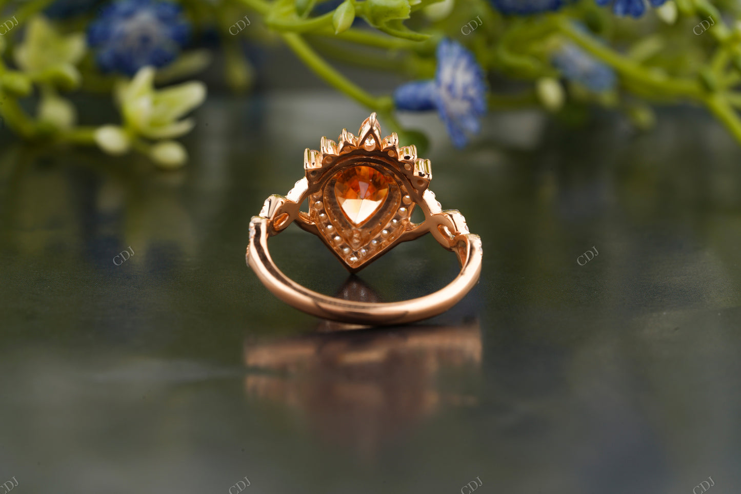 Orange Sapphire Halo Moissanite Engagement Ring