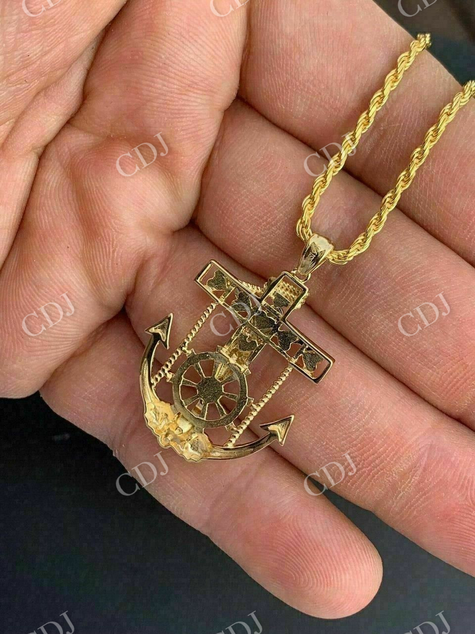 Jesus Crucifix & Anchor Piece & Rope Chain Pendant customdiamjewel