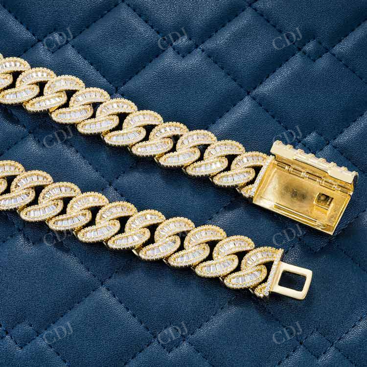 Baguette Diamond Yellow Gold Plated Cuban Chain hip hop jewelry customdiamjewel