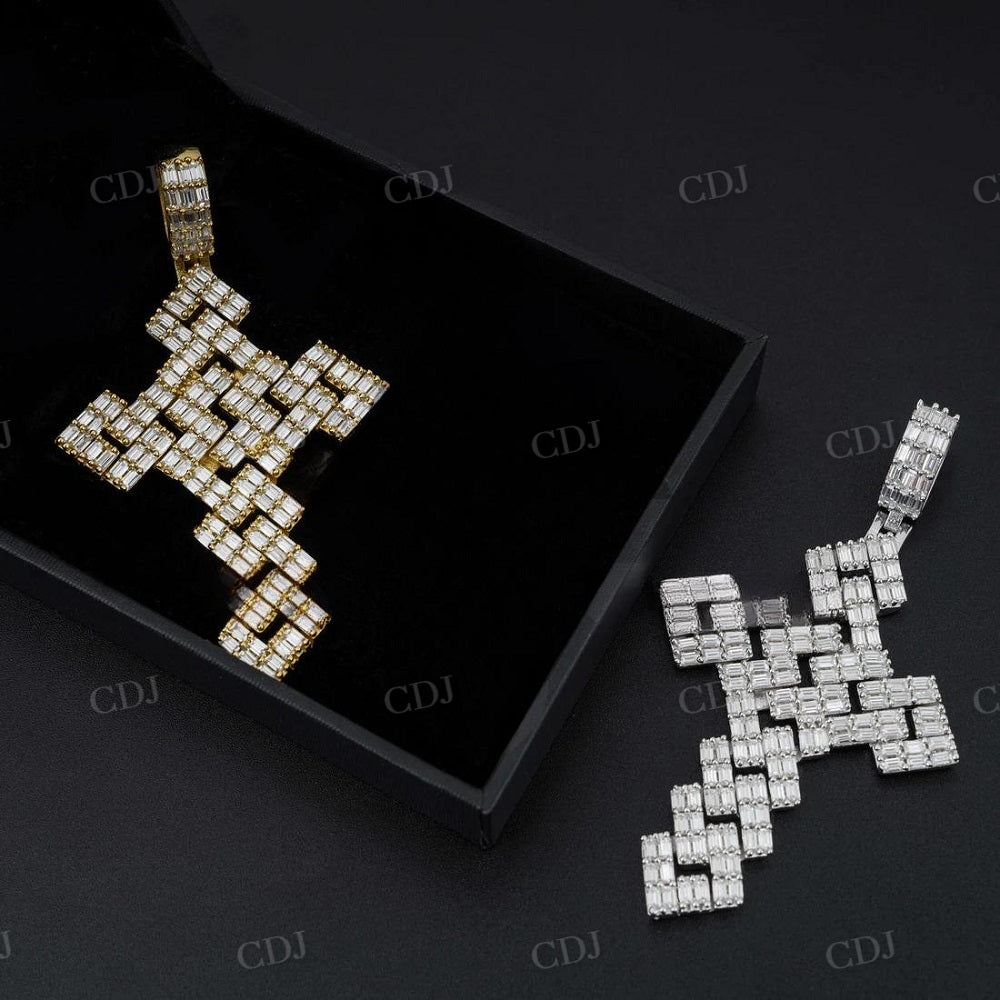 Fashion Design Hip Hop Baguette Diamond Cross Pendant customdiamjewel