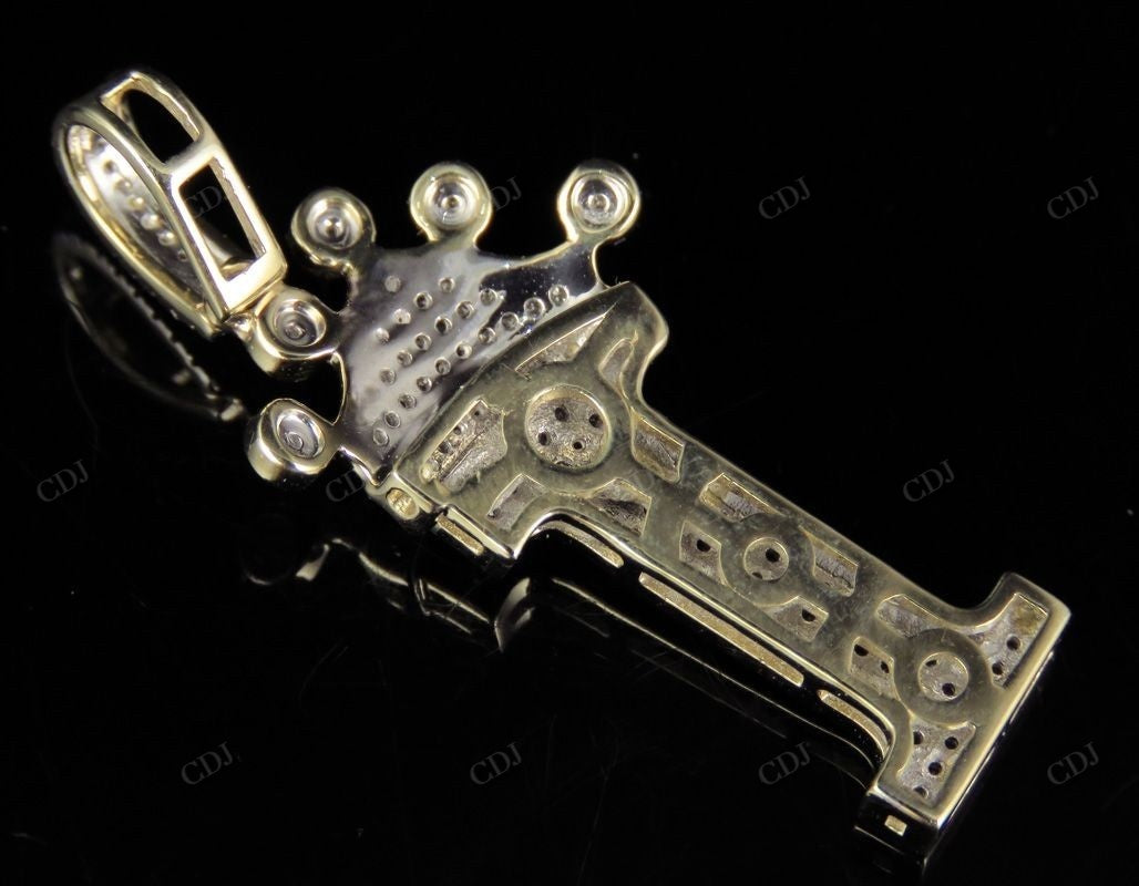 1.5" 0.4CTW 18K Gold Natural Diamond Crown Initial 'I' Letter Pendant CustomDiamJewel