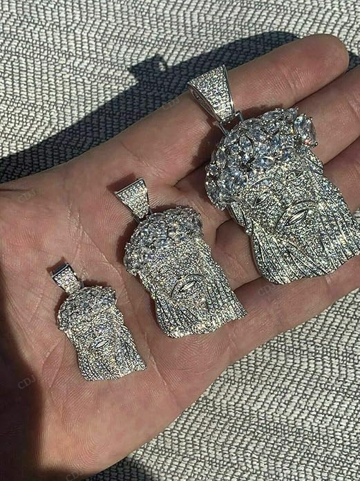 Fully Iced Out Sterling Silver Jesus Piece Pendant hip hop jewelry CustomDiamJewel