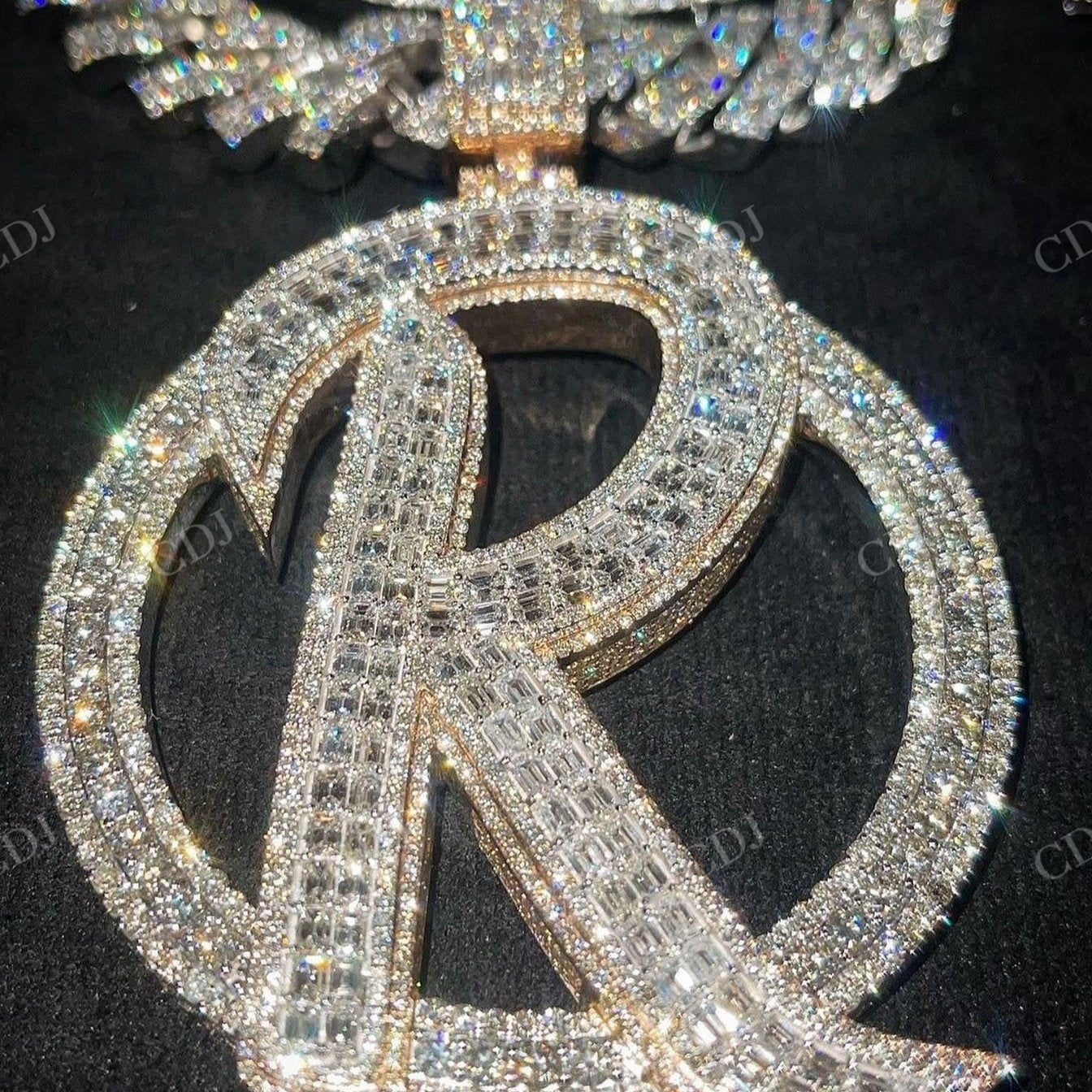 Round Baguette Diamond Latter Pendant hip hop jewelry CustomDiamJewel