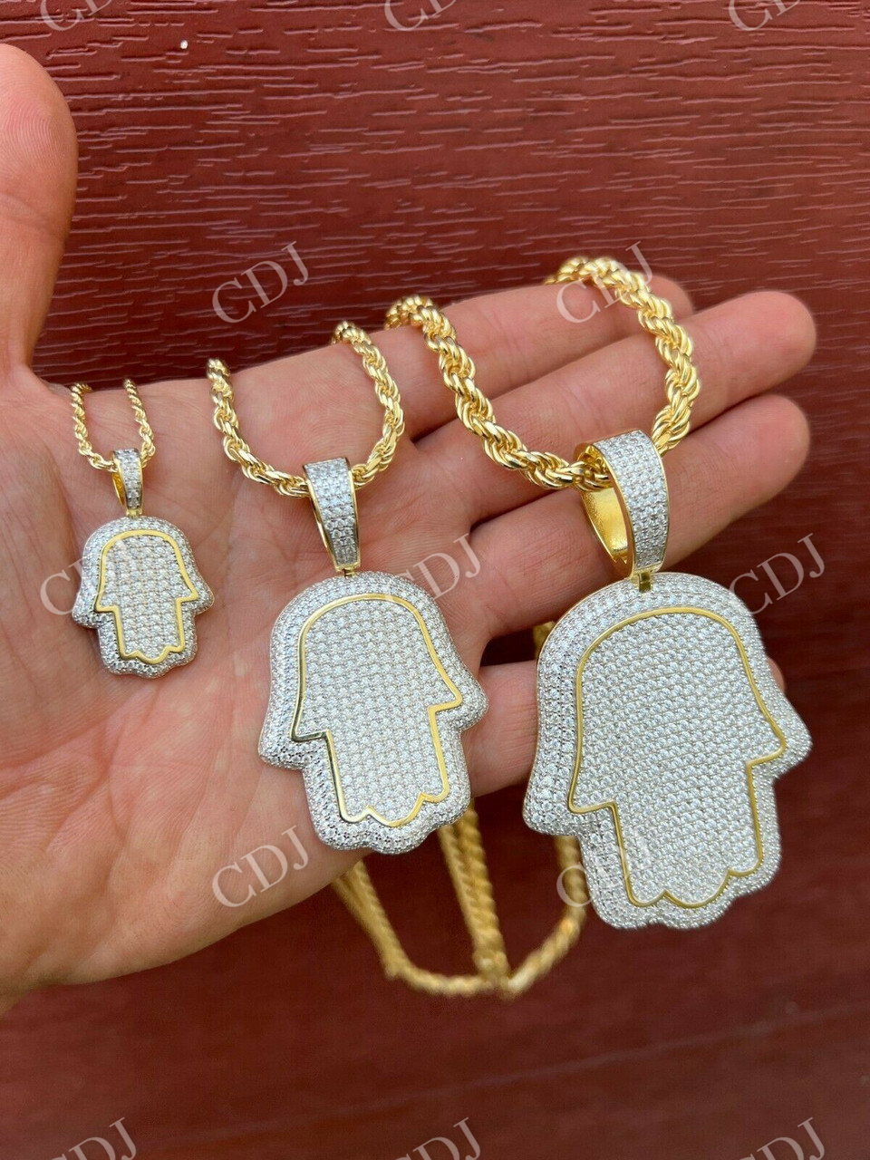God's Hand Hamsa Iced Diamond Pendant customdiamjewel