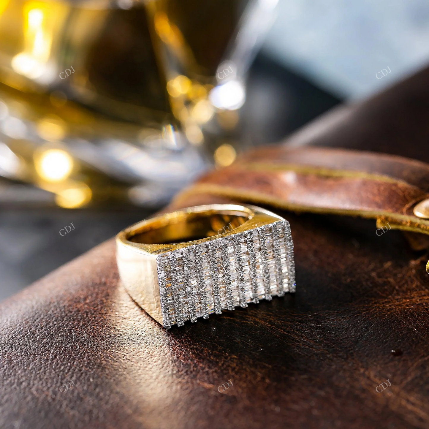 Luxury Baguette Moissanite Iced Out Wide Band Ring hip hop jewelry customdiamjewel