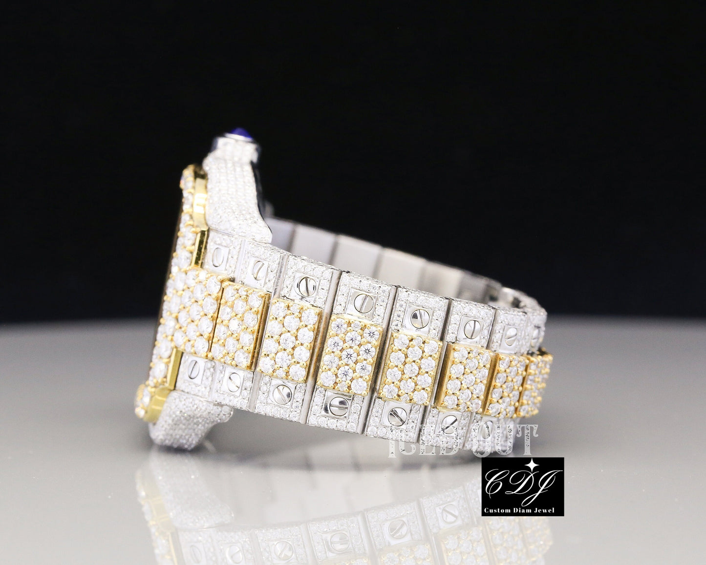 41mm Cartier Skeleton Two Tone Moissanite Diamond Watch customdiamjewel