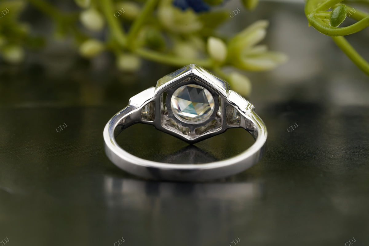 Hexagon Lab-Grown Diamond Milgrain Halo Ring