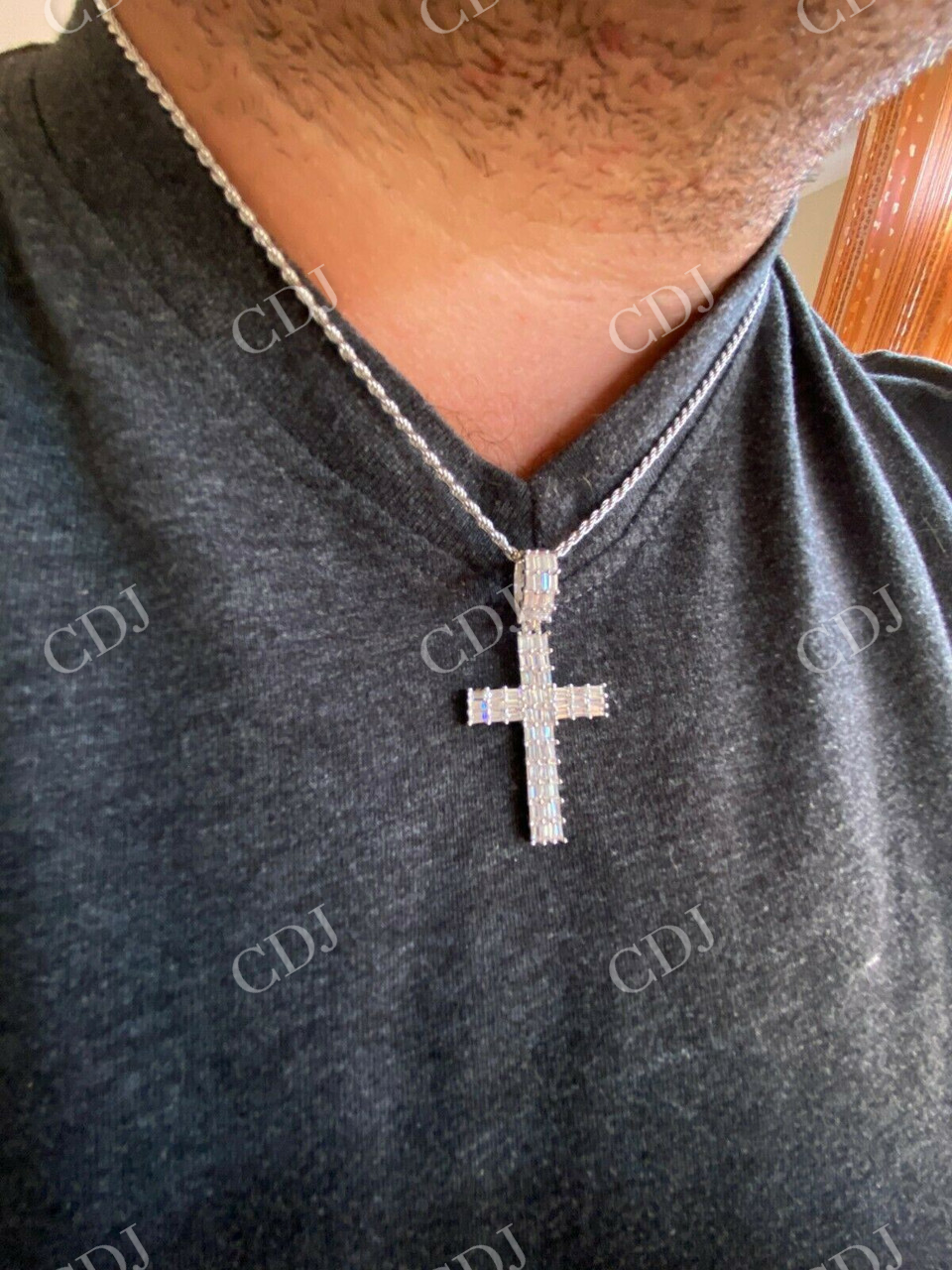 Iced Out Cross Baguette Diamond Pendant customdiamjewel