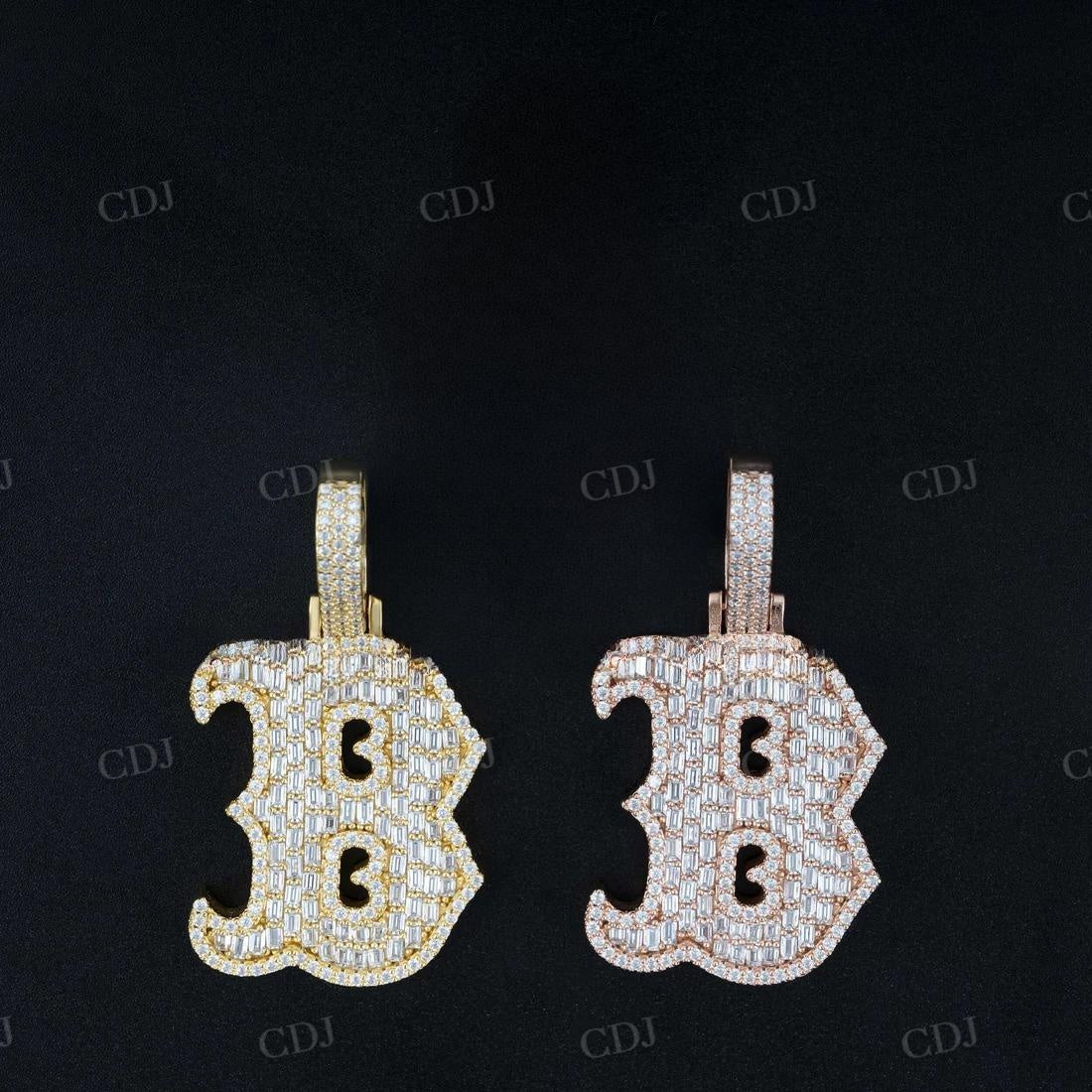Iced Out Baguette Diamond Initial Letter B Pendant customdiamjewel