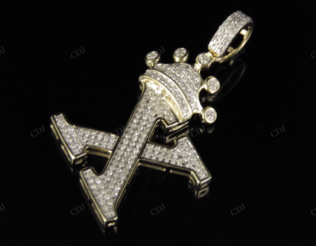 1.5" 0.40 CTW Initial 10K Gold Letter 'X' Crown Real Diamond Pendant CustomDiamJewel